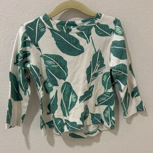 Kate Quinn Green and White Leaf Pattern Long Sleeve Top